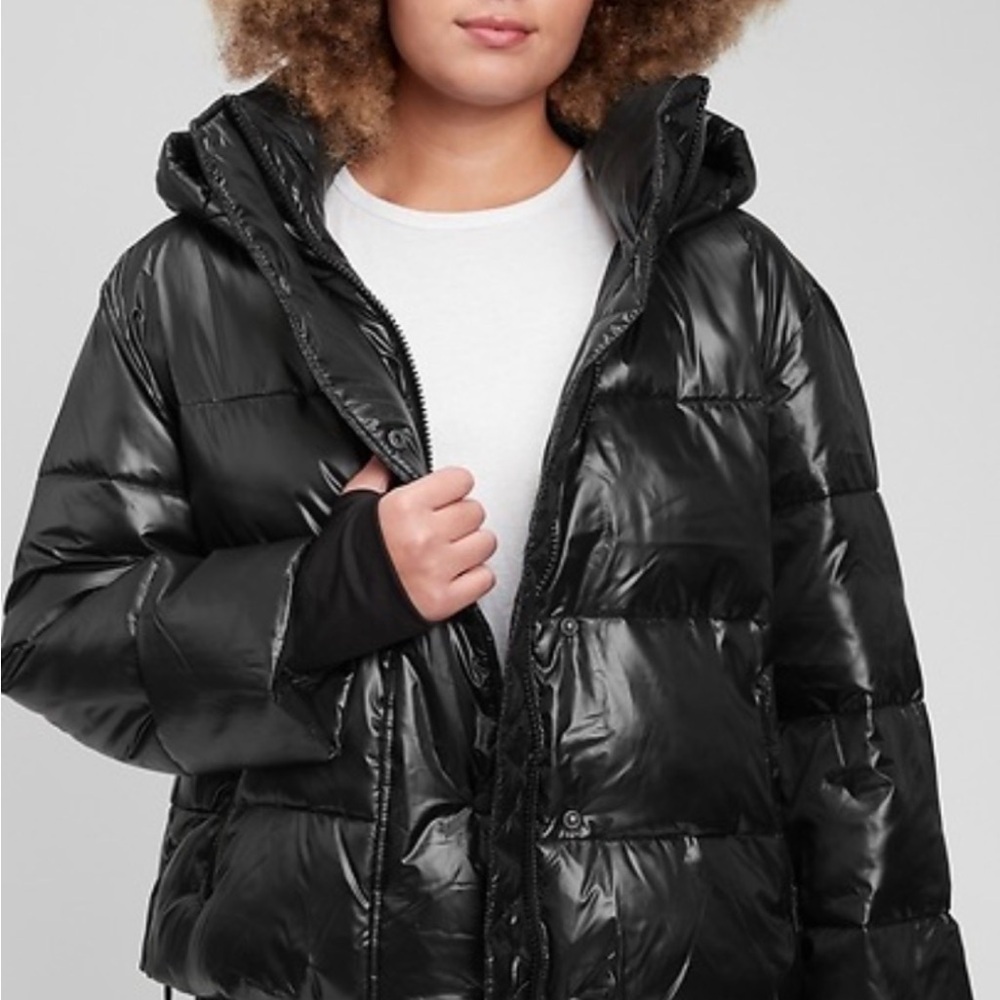 GAP Glossy Green Puffer Jacket Hooded Cropped GorpCore NWT Small